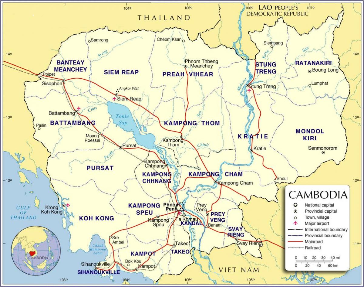 Mapa Kambodže cesty