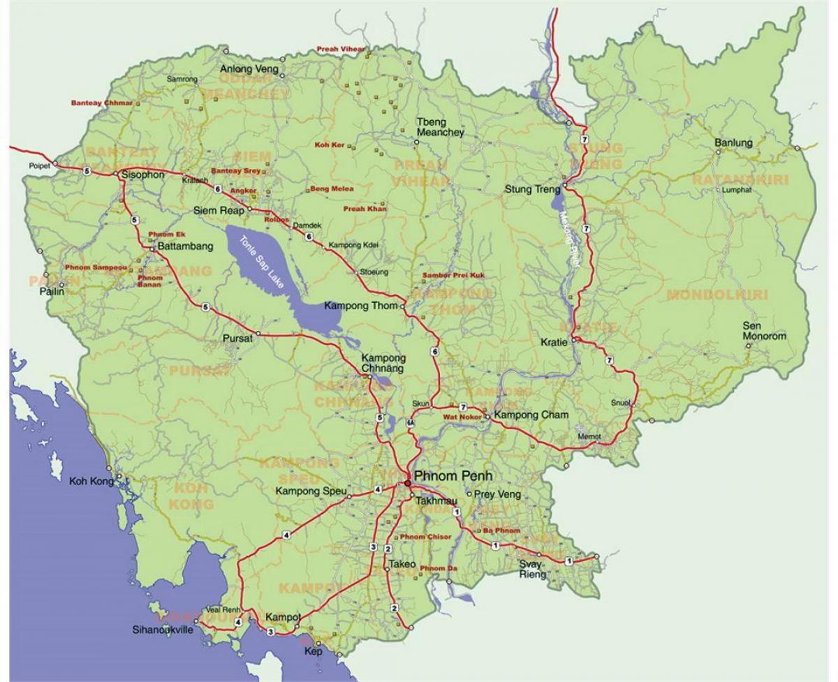 podrobná mapa Kambodže